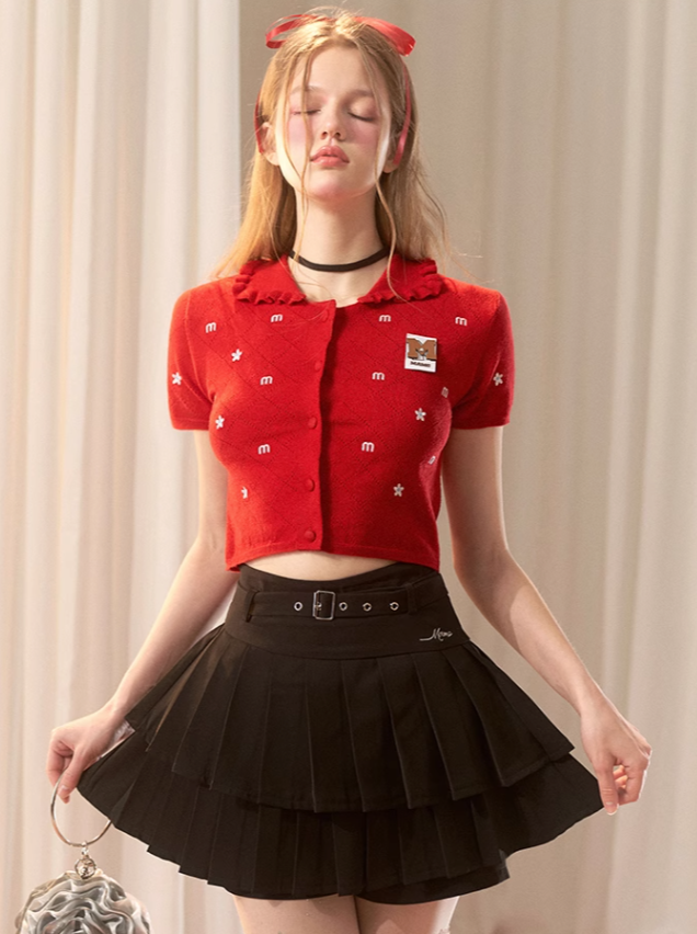 プリーツスカート ウエストハイ ショート ロゴ