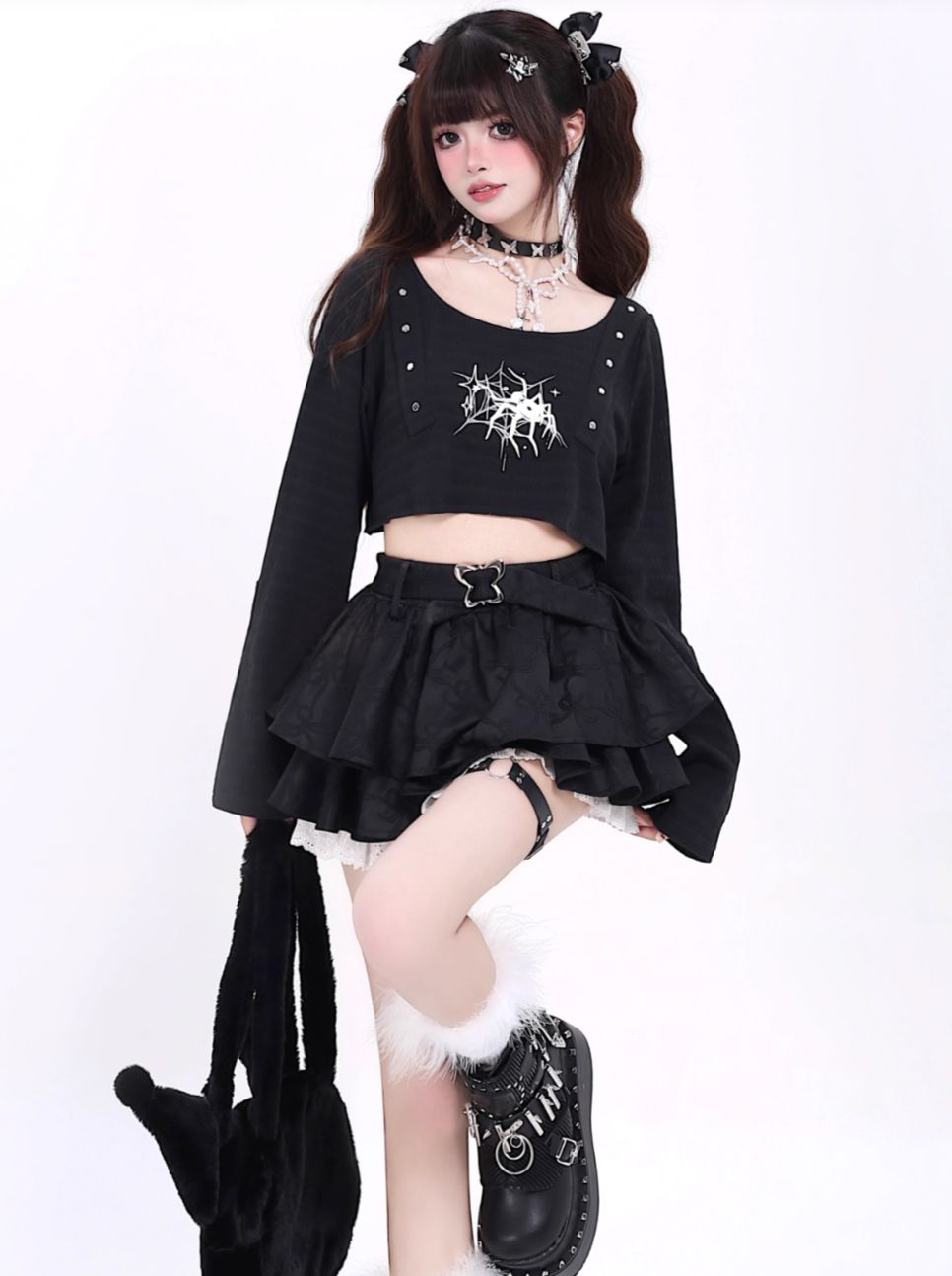 Open Short Girl Dark Top Neck