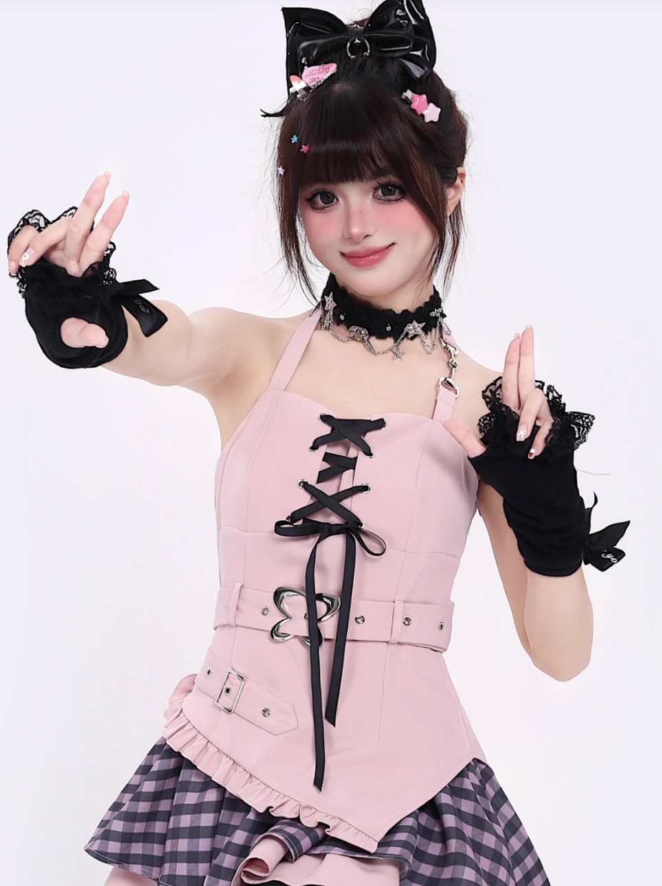 Idol Virtual Lace-Up Neck Top