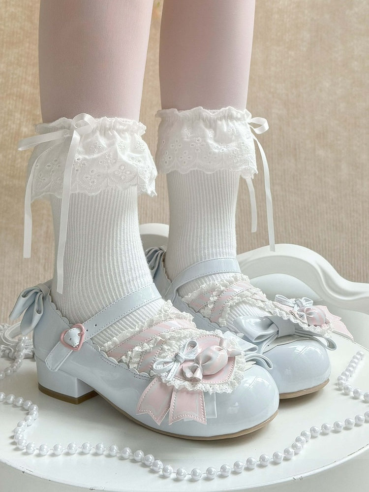 - Low Heels Pink with Clip Style Lolita Sweet A Candy-Decorated Heart Shoe Bow Blue