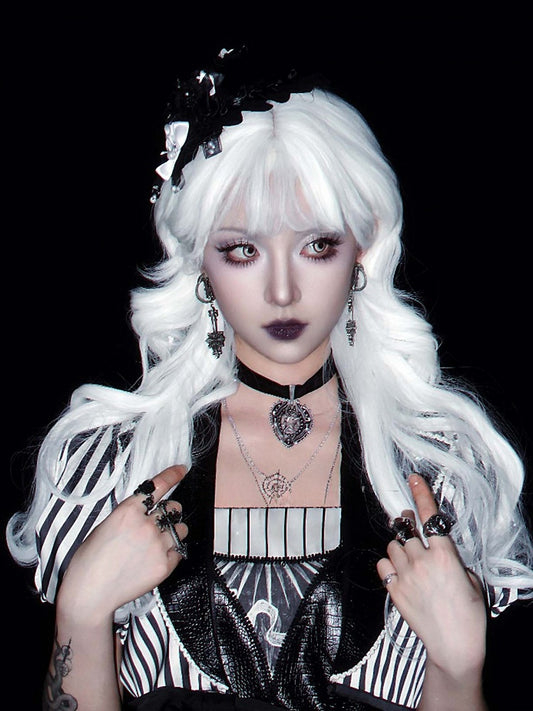Bangs 70CM Wihte Length Wavy Wig Gothic With Air