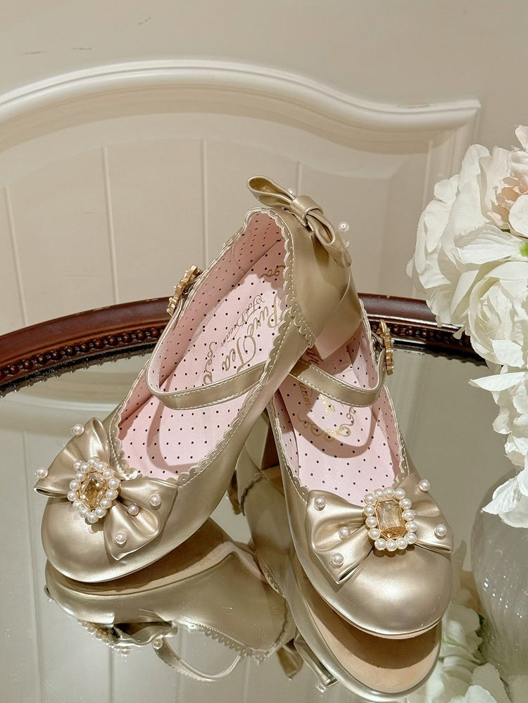 Und Details Perlen Runde Bowknot Mary Verzierte Zehe Strass Janes Gold