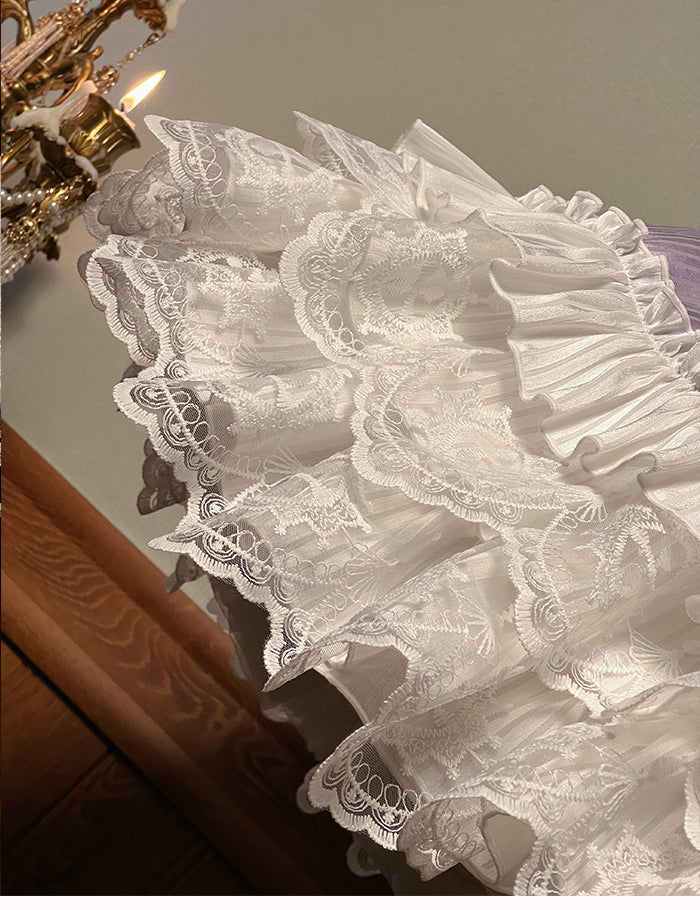 Dress Slim Sleeveless Striped Waist Purple Lolita Fabric Sweet Ruffle White Layered Neck Fit