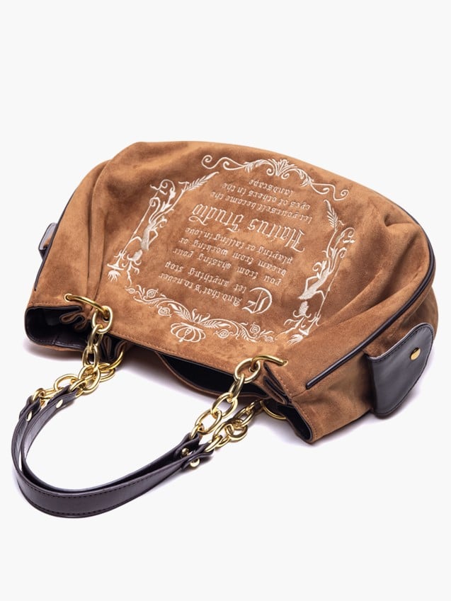 Capacity Vintage Brown Gothic Lettering Embroidered Tote Bag with Large