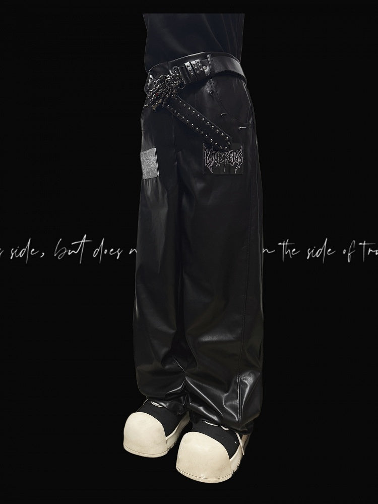 Schwarze Hose Cut Letter Straight-Leg Applique Punk