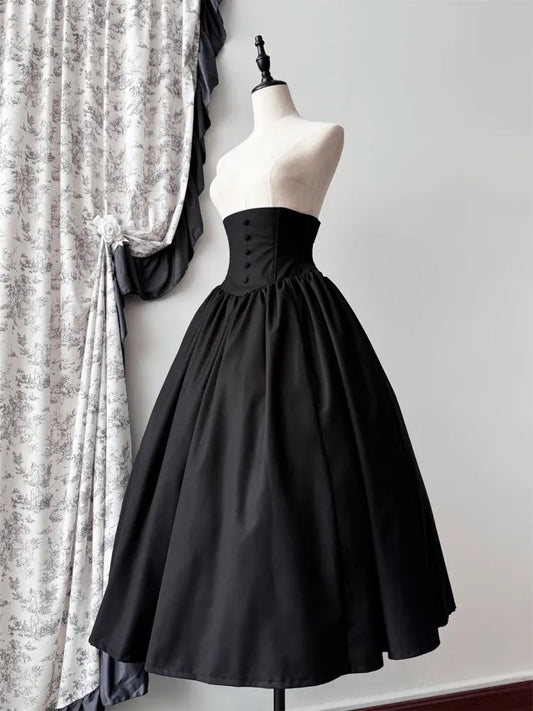 ウエストハイゴシックMボーンスカート(黒ロリータ用)クリアランス 62-76cm - 貴族サイズ