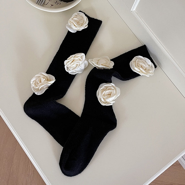 Red Sweet Calf Socks With White Camellias