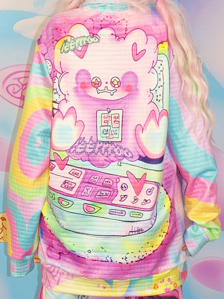 Print Sweatshirt Mode Cartoon Bunte Gyaru