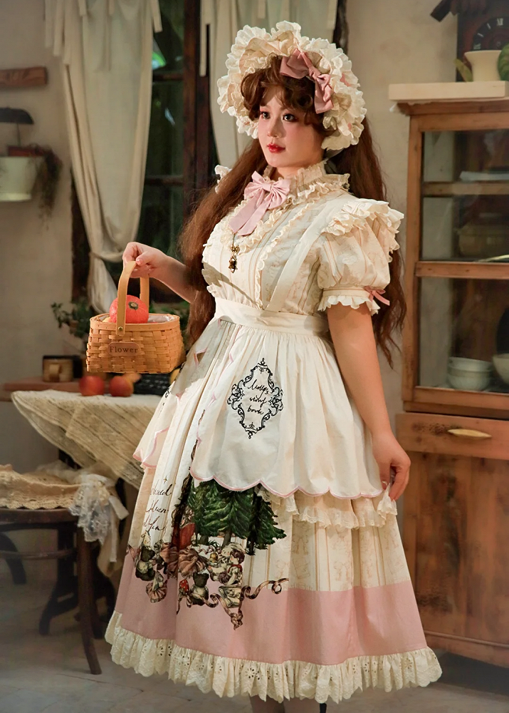 Piece Cotton Lolita Sleeves Sweet Plus Short Creamy One Available Sizes Dress