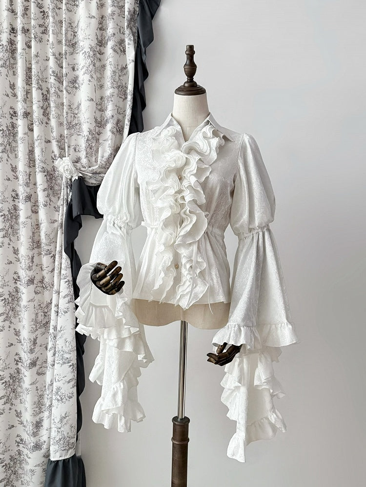 White Long Sleeves Structured Lolita Bodice Shirt Bell Ruffles