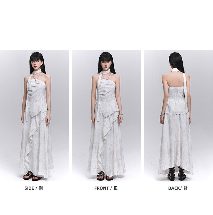 Off-white Side Strapless Top / Elastic Waist Scarf Slit with