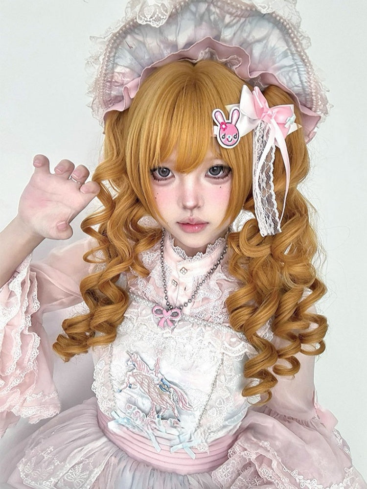 Synthetic Wig Length Ponytail Yellow Double 30CM Claw Clips With