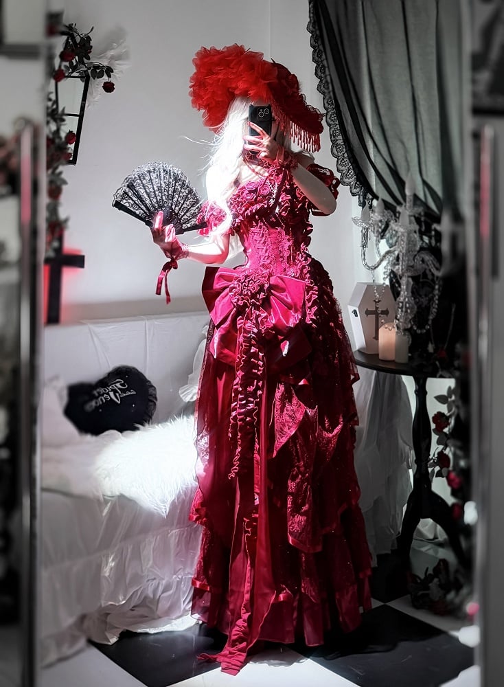 Hanayome Waist Boned Floor Corset Length Gown Hime Dress Red Ball Lolita