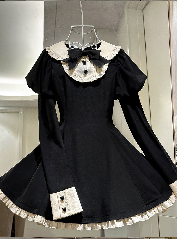 Abnehmbare kurze Lolita-Schürze KC + Kleid-Dienstmädchen-Ärmel Schwarz