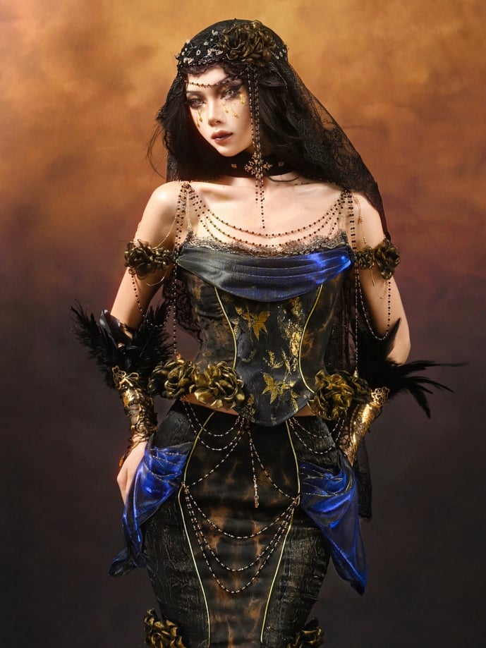 Gold Roses Schwarz und Gold Goth Korsett Top mit Stäbchen