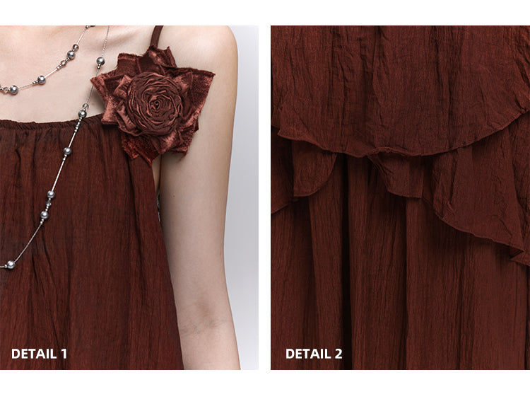 with Scarf Embellished Wine Red Floral / Cami Top