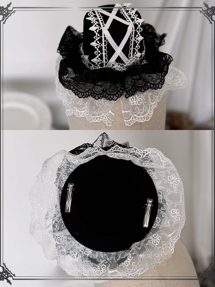 Mini Lolita Red Black Hat Gothic Rose