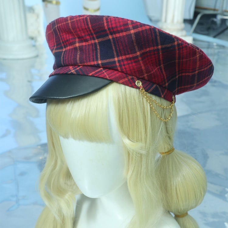 Dark Blue / Red / Green Plaid Pattern Beret
