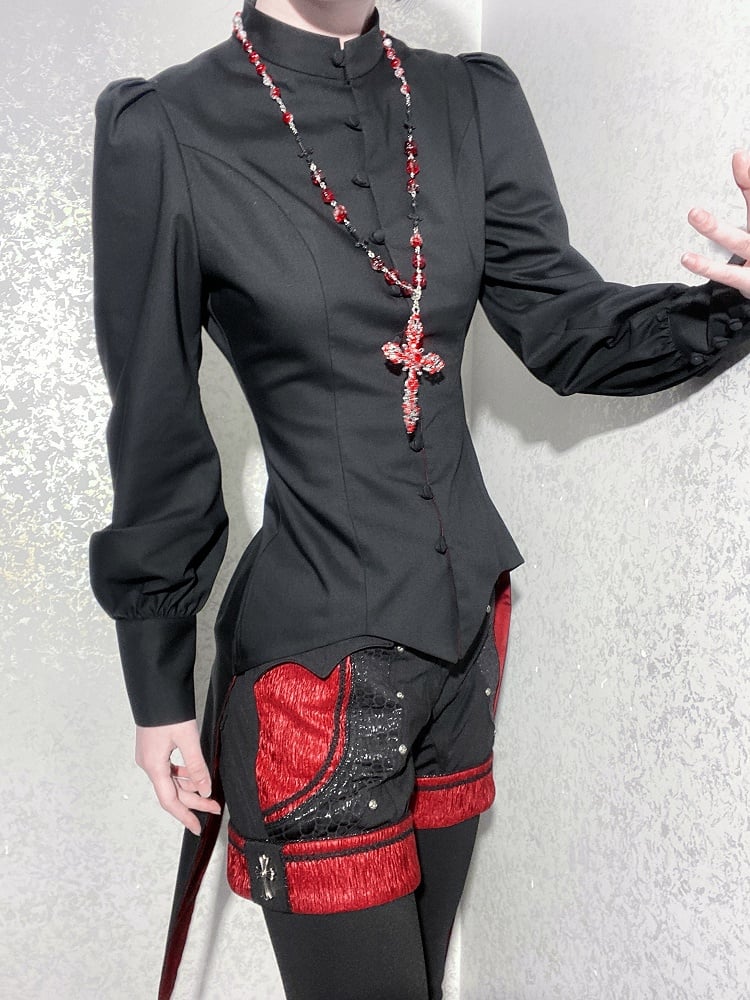 Ouji Mandarin Black Long Fashion Top Lolita Tail Swallow Collar Sleeves