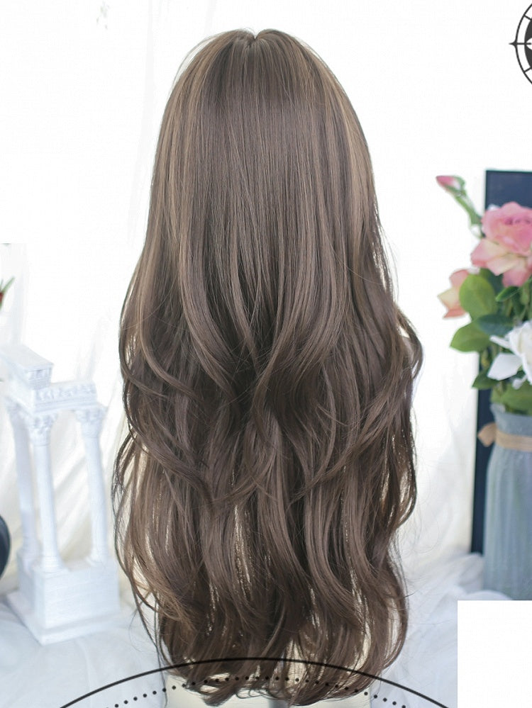 Long Air With Bangs Brown Wigs Wavy 65-70cm