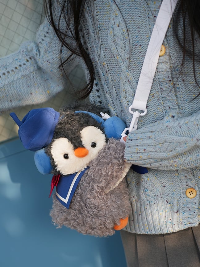 Sailor Penguin Gray Bag Plush Size Middle/Large Cute Blue + Hat Backpack/Crossbody Collar