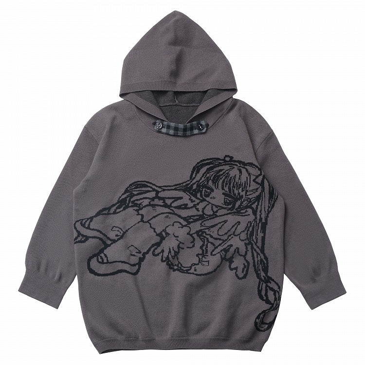 White/Grey Little Cartoon Girl Hooded Sweater