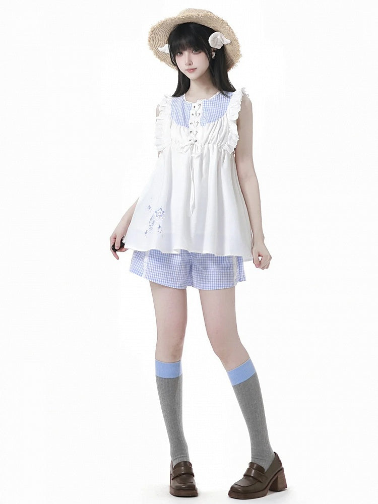 Shorts Blau Taille Elastisch Kariert