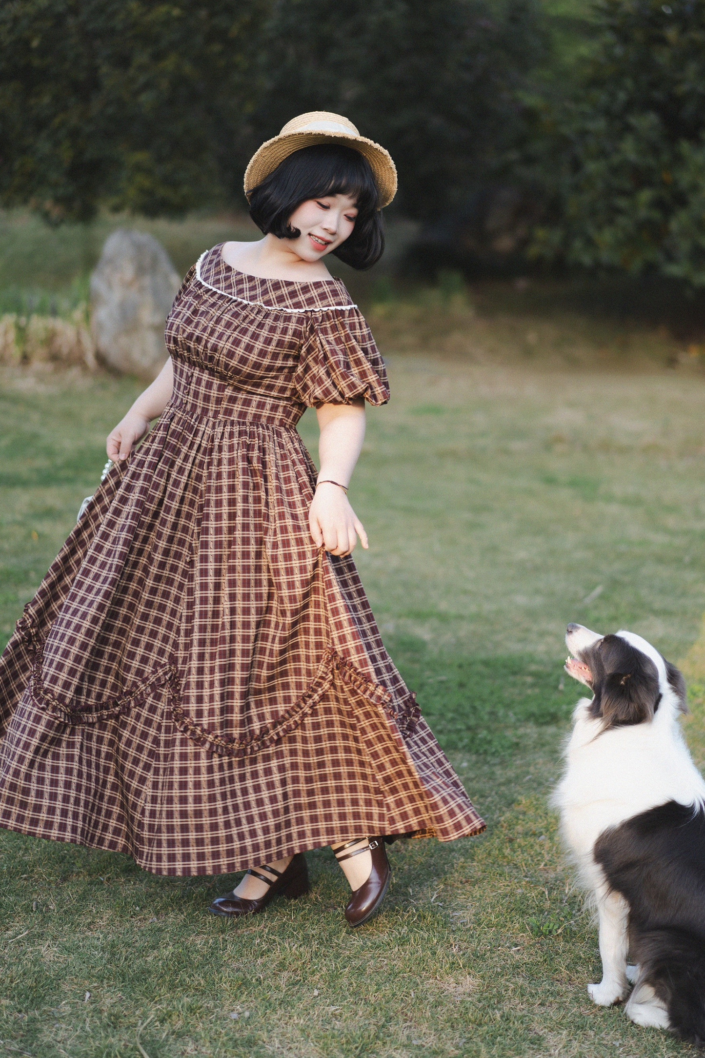 Check Retro Word Lolita Petticoat Dress Forest +