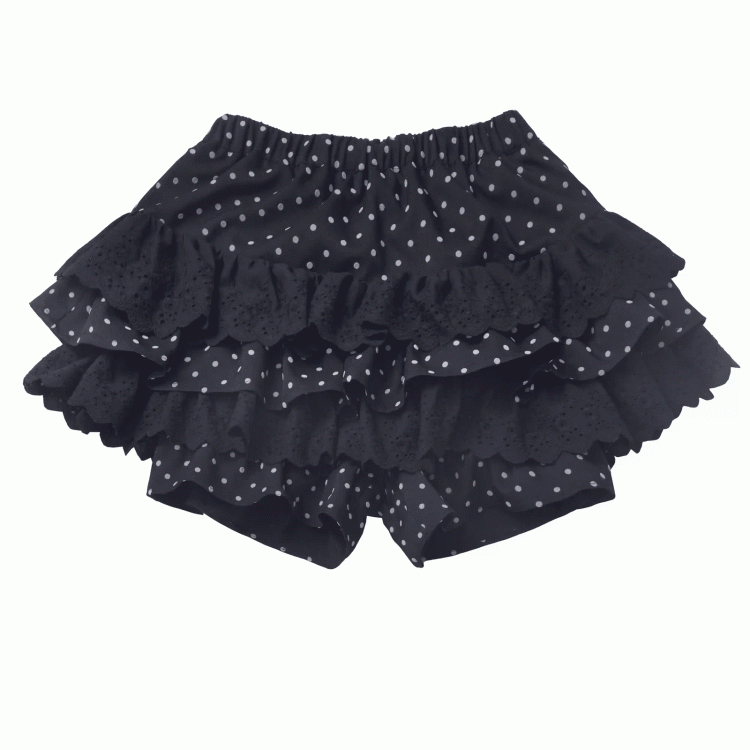 Gestufter Polka-Dot-Rock Pumphose Futter Schwarz Elastische Taille Spitzenbesatz