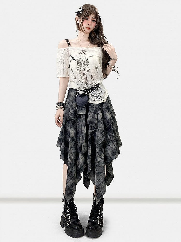 Handkerchief Dark Hem Plaid Skirt Pattern Bittersweet Gray