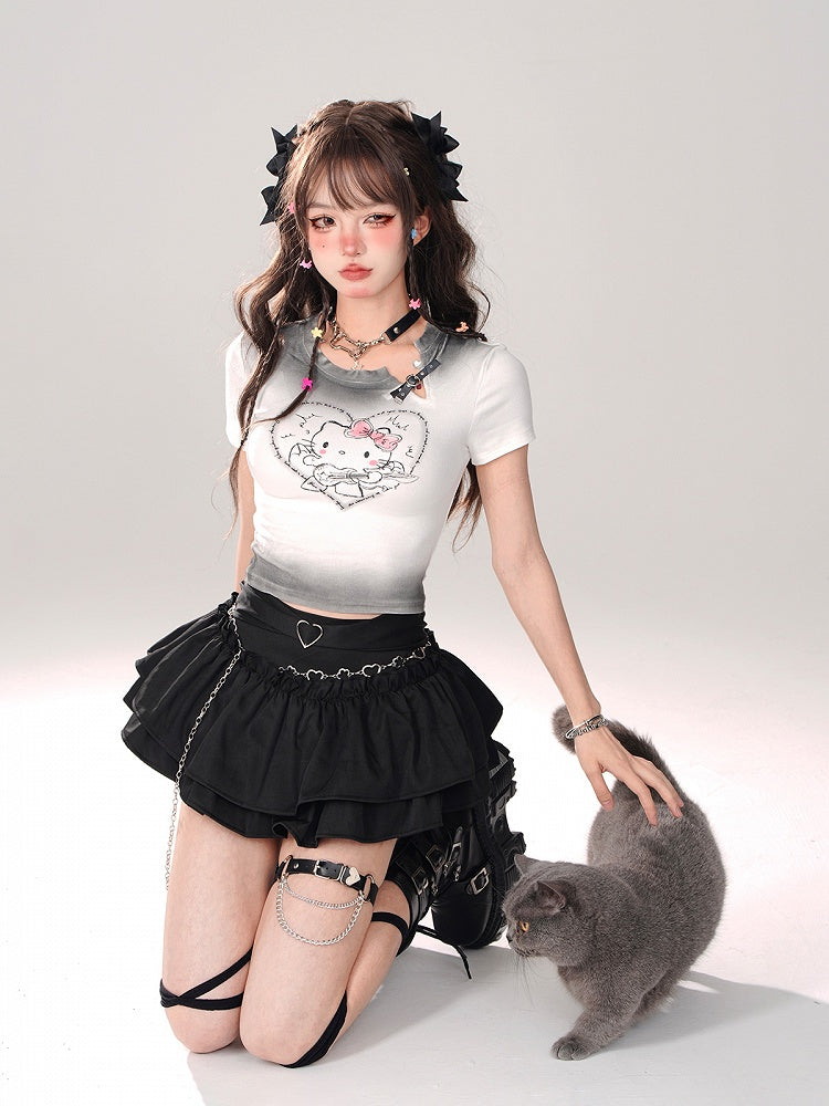 Tiered Mini Skirt Black A-Line Glamorous