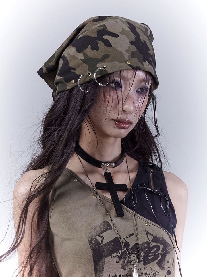 Punk Distressed Studded Triangle Camouflage Wasteland Scarf