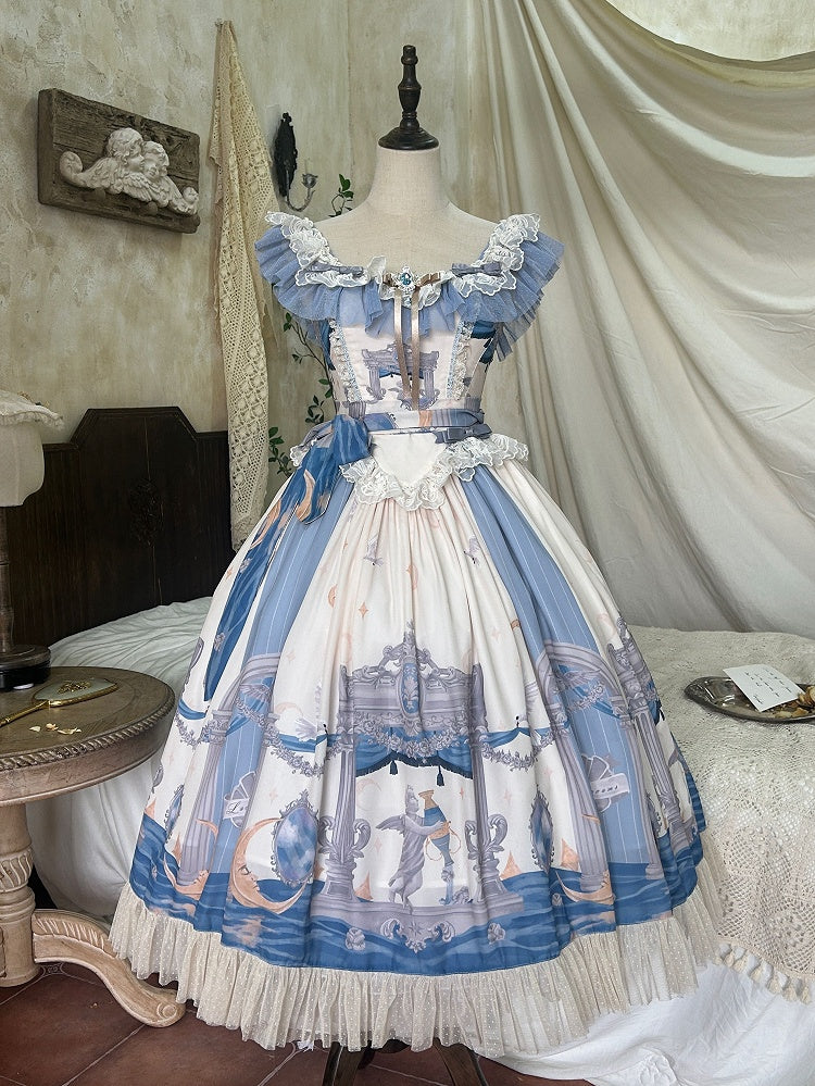 Klassischer Pullover und Kleid mit Engel-Mond-Taille und Printrock im Lolita-Baskenstil