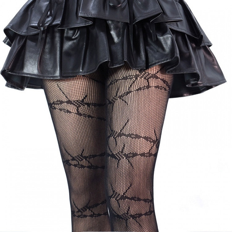 Black Thorns Pattern Fishnet Tights