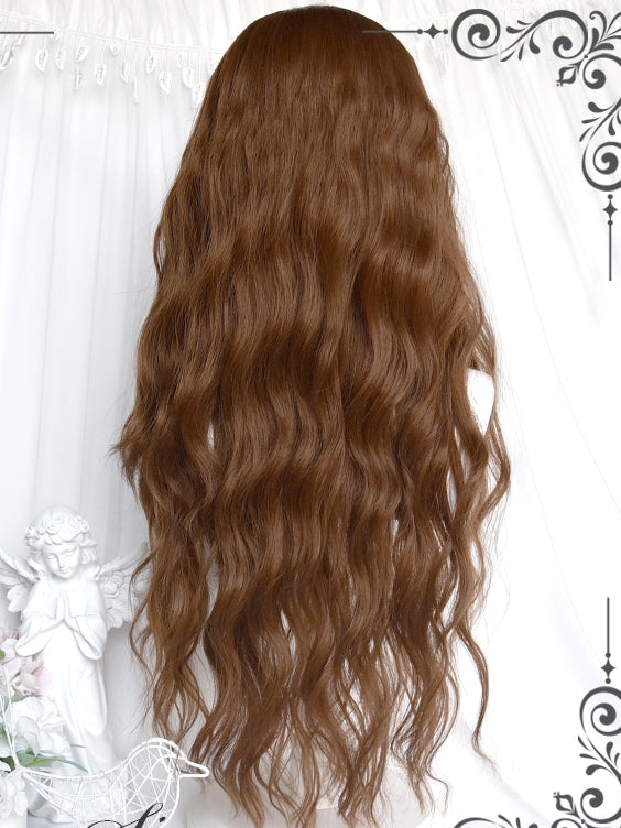 Wavy Full Long Bangs 62cm Brown Wigs With