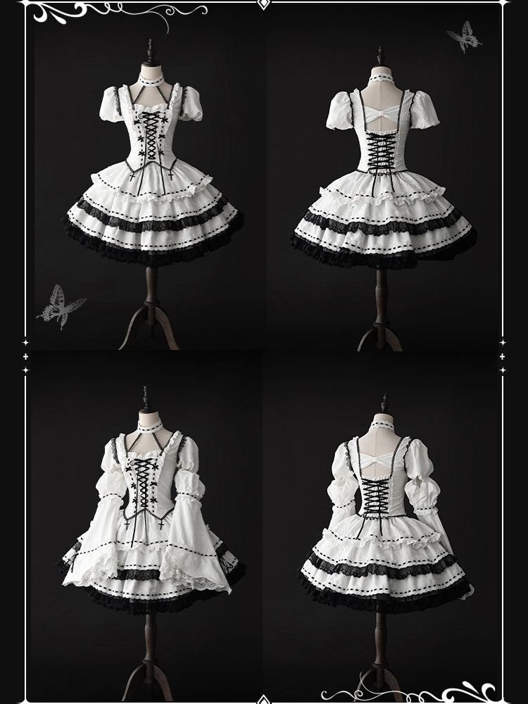 女の子の袖付きトップスとスカートの衣装、ロリータ、取り外し可能なファンアート、マジックファッション、パフゴシック+