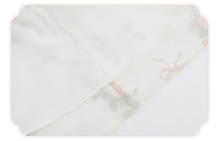 Dress Pink Print Rosette White Illusion Lolita Summer Neckline