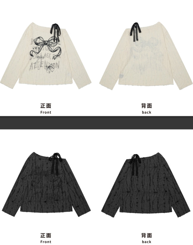 Grey/Milk White Bowkonts Asymmetrical Neckline Top