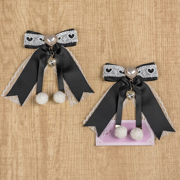 Jirai Kei Pompom Details Sweetheart Charm Schleife Haarspange