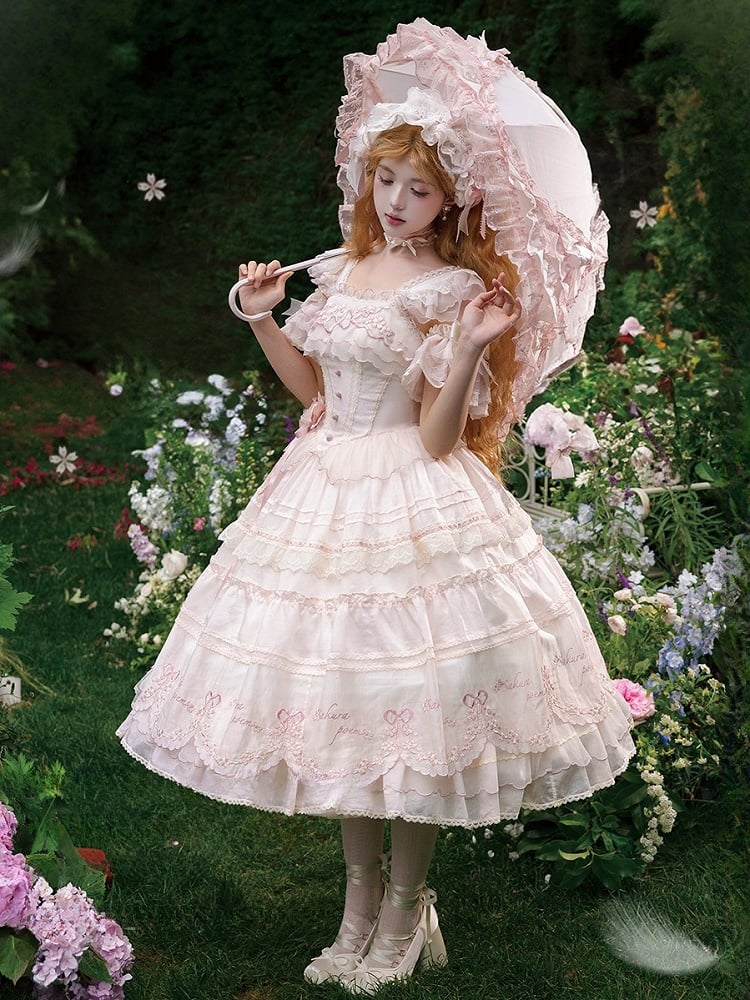 ウエスト刺繍バスクジャンパーピンクプリンセス桜スカートブロッサムチェリーロリータ