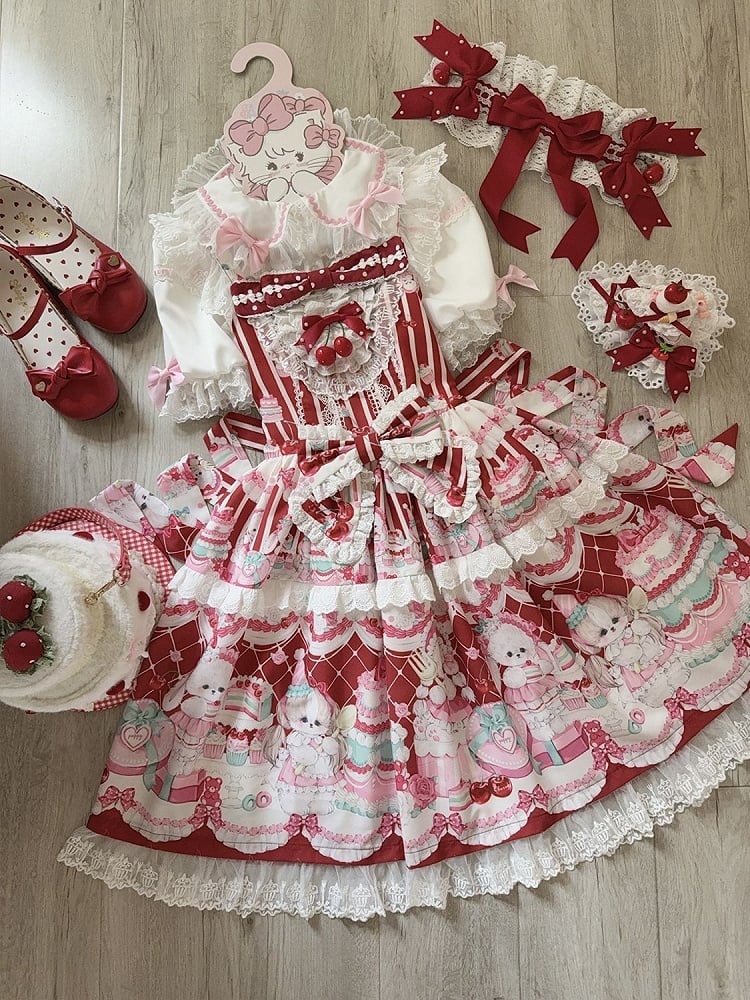 Red Bunny Lolita Jumper Cherry Skirt Print and Dress Sweet