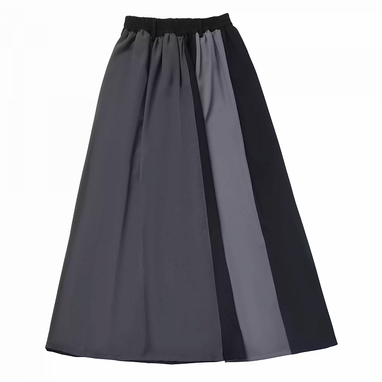 Elastic Waist Skirt Black and Gray Colorblock Design