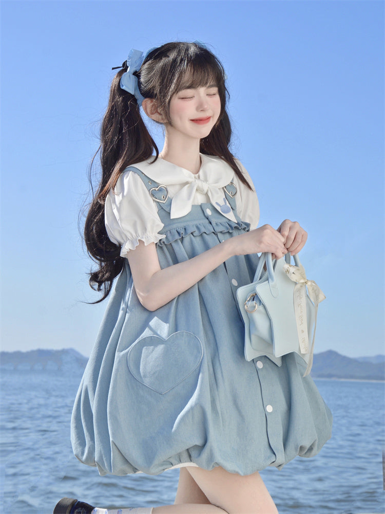 White Puff Sleeves Bunny Ear Design Blouse