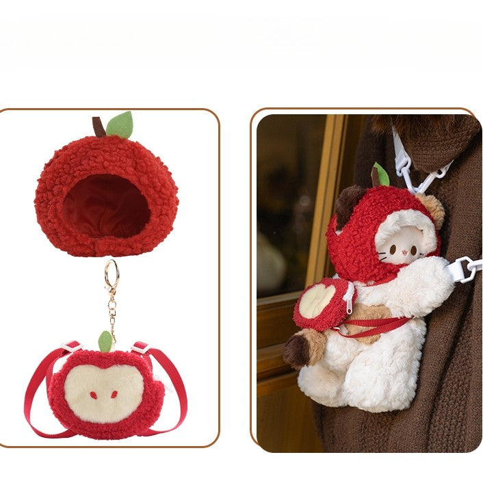 White Backpack/Crossbody Size Red Backpack Apple Hat Kitty-shaped Keychain Plush Bag Middle/Large +