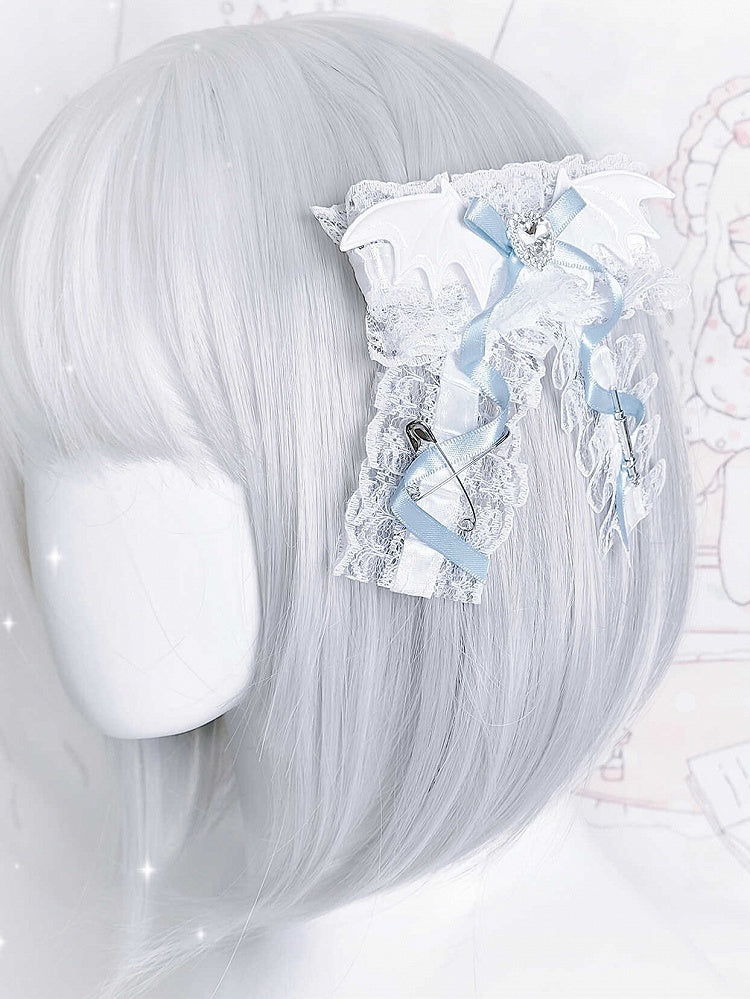 Jirai Kei Fledermausflügel Herz Strass verzierte Schleife Haarspange