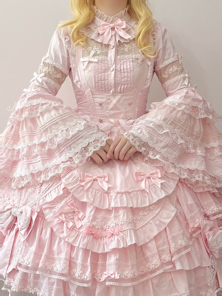 Cape Lolita JSK Bust Under Bell Blouse Pink + Set - Dress Full Sleeves Dollcore Sakura