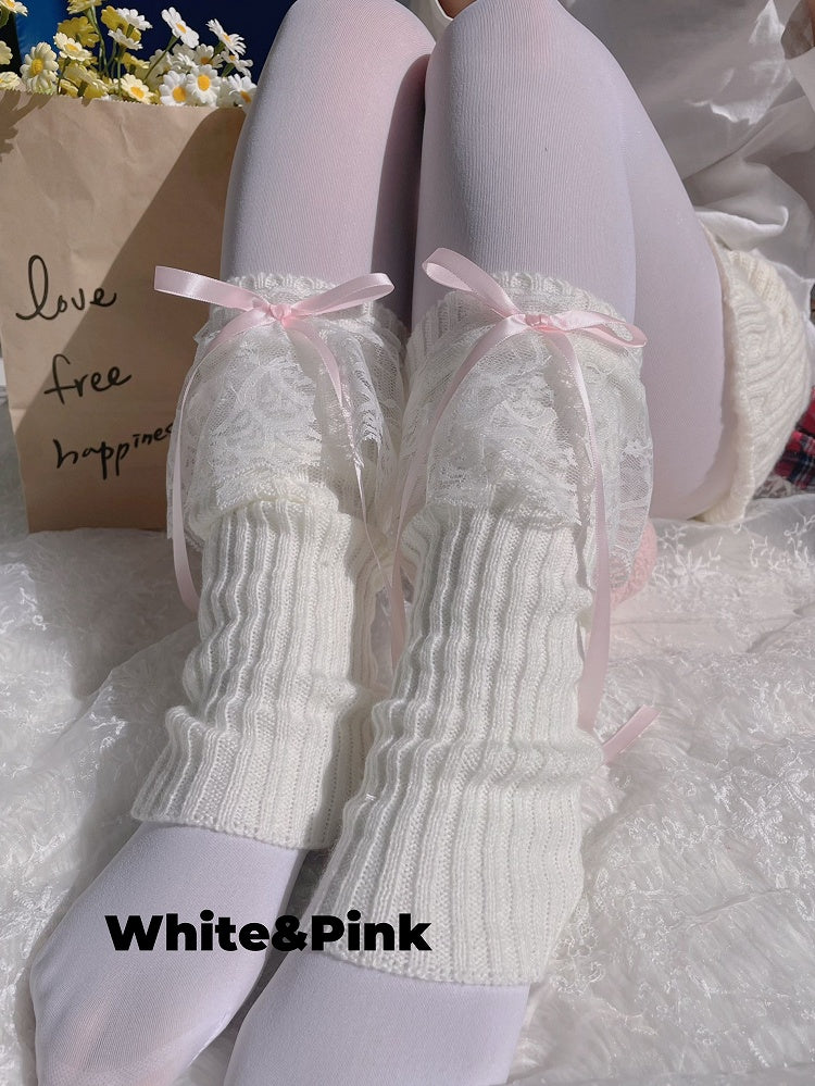 9 Colors Bowknot Lace Cuff Knitted Leg Warmers