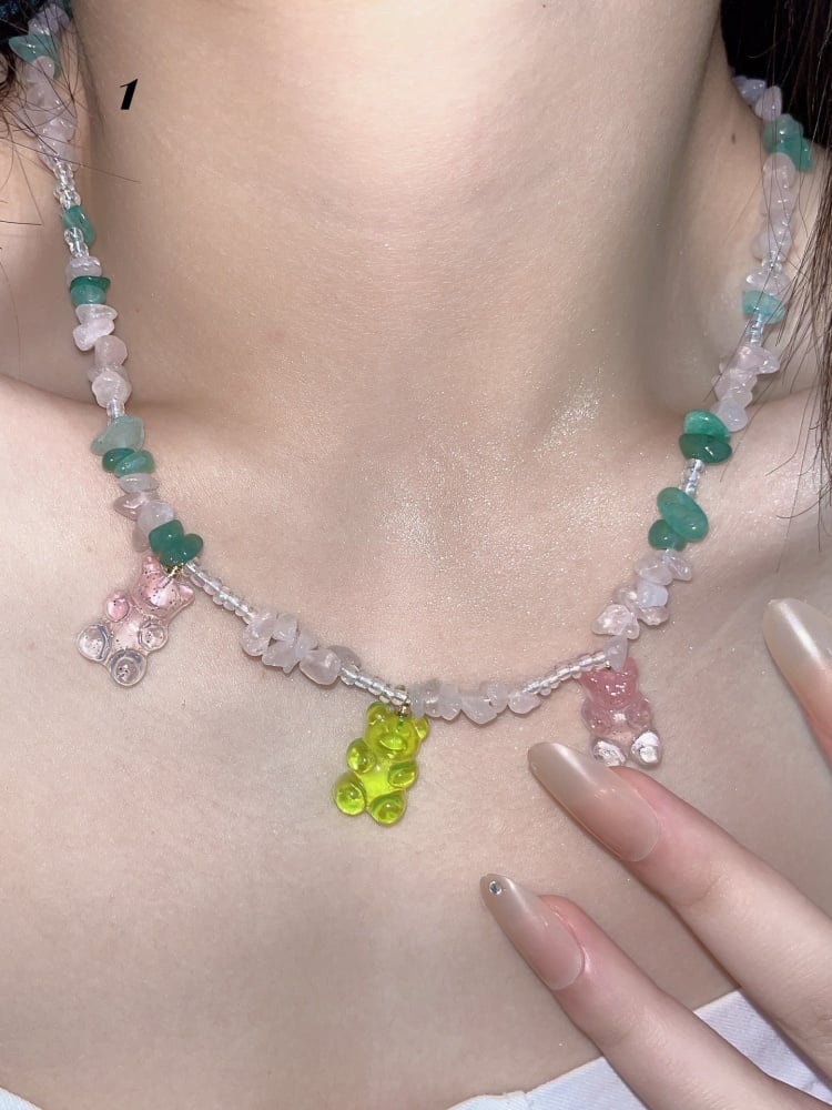 Collier et bracelet en forme d'ourson en gélatine Macron Y2K