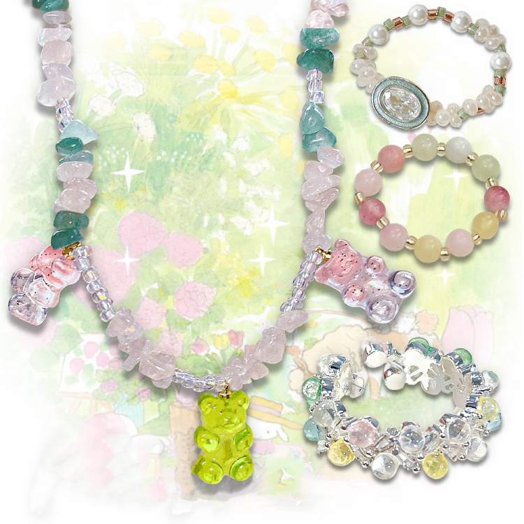 Collier et bracelet en forme d'ourson en gélatine Macron Y2K