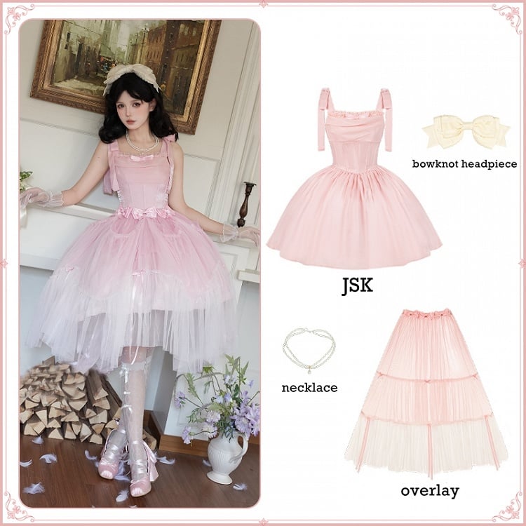 Dress JSK Full Shimmering Set Basque Waist Lolita Boned Pink